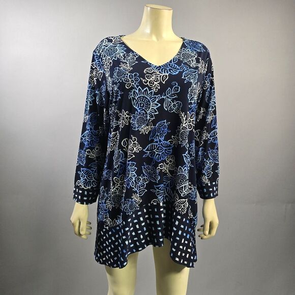 Susan Graver Blue Asymmetrical Tunic R3 - Picture 1 of 4